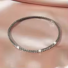 Elastic rhinestone cuff bracelet in silver and gold – wide flexible bangle with coiled wire design for a bold modern look