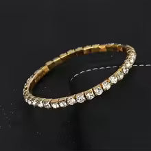 Elastic rhinestone cuff bracelet in silver and gold – wide flexible bangle with coiled wire design for a bold modern look