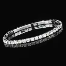 Elastic rhinestone cuff bracelet in silver and gold – wide flexible bangle with coiled wire design for a bold modern look